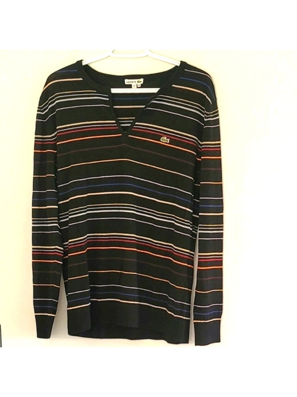 Lacoste Women's Pure New Wool Pull-Over Striped Sweater Size 46